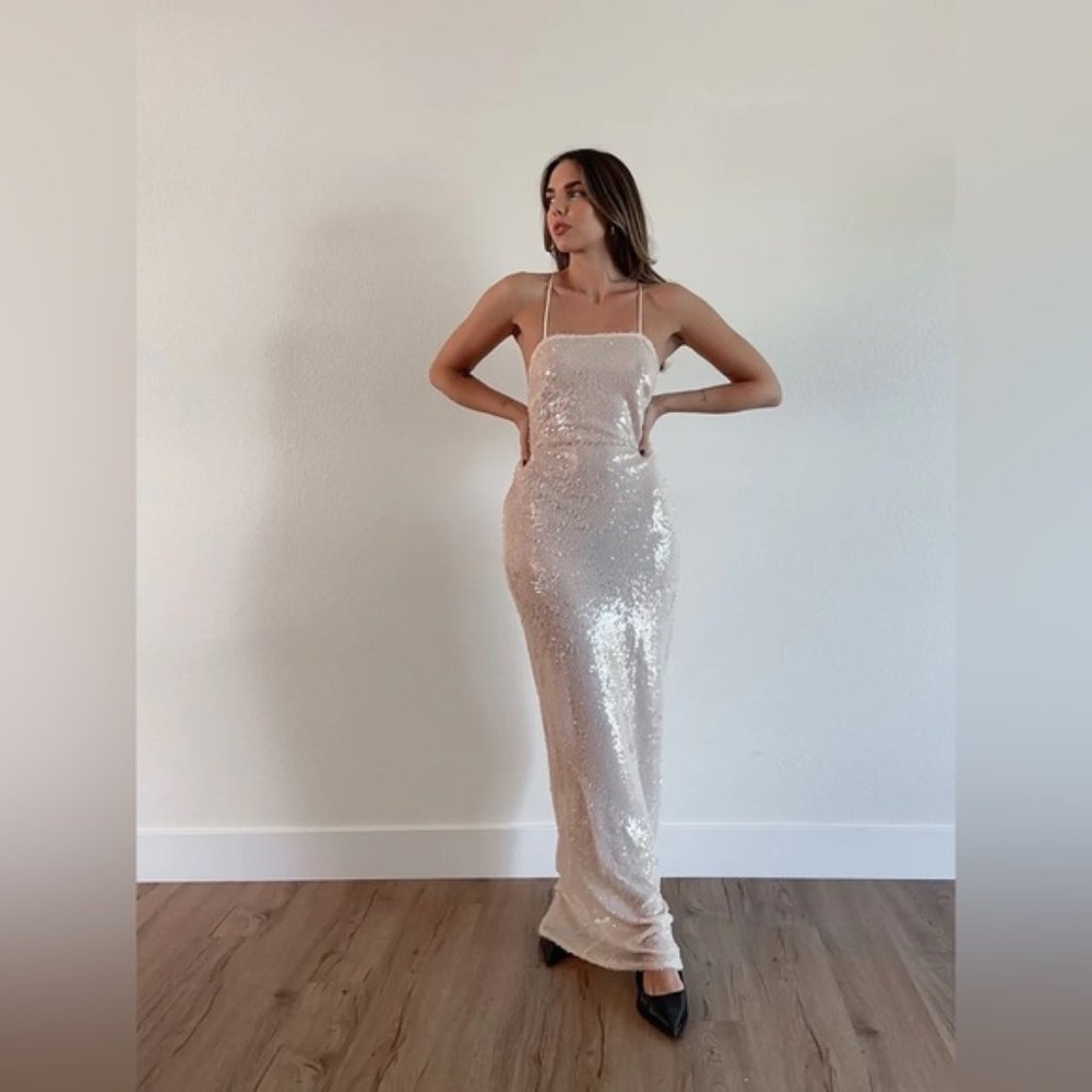 NWT 4th + reckless nude maxi sequin dress small
